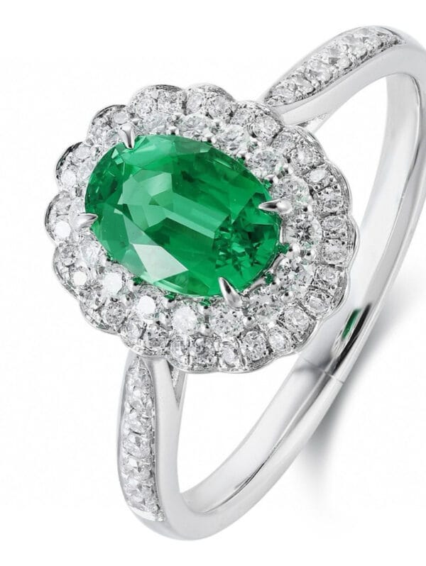 1.80Ct Green Oval Cut Double Halo Engagement Ring | Bold Wedding Statement Ring for Women