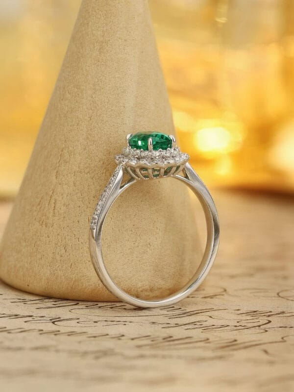 1.80Ct Green Oval Cut Double Halo Engagement Ring | Bold Wedding Statement Ring for Women