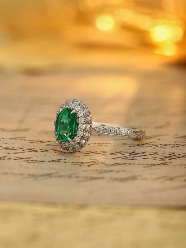 1.80Ct Green Oval Cut Double Halo Engagement Ring | Bold Wedding Statement Ring for Women