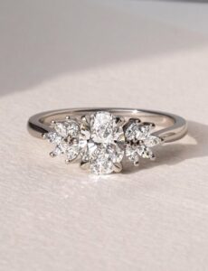 2.20Ct White Oval Cut Solitaire Cluster Wedding Ring | Glamorous Bridal Jewelry For Women