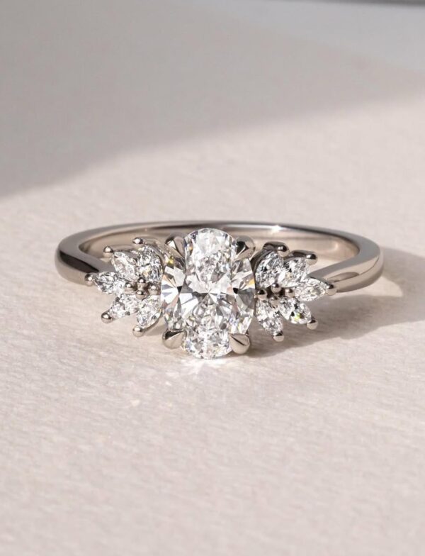 2.20Ct White Oval Cut Solitaire Cluster Wedding Ring | Glamorous Bridal Jewelry For Women