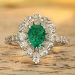 1.50Ct Green Pear Cut Halo Engagement Ring | Elegant Proposal Jewelry For Her | Designer Thank You Gift Ring