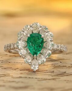 1.50Ct Green Pear Cut Halo Engagement Ring | Elegant Proposal Jewelry For Her | Designer Thank You Gift Ring