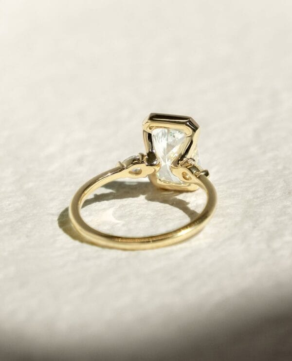 2.65Ct White Radiant Cut Half Bezel Three Stone Promise Ring | Elegant Wedding Ring For Her