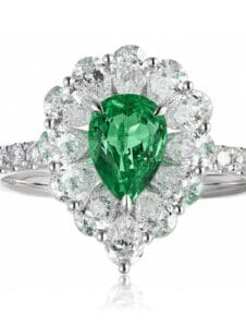 1.50Ct Green Pear Cut Halo Engagement Ring | Elegant Proposal Jewelry For Her | Designer Thank You Gift Ring