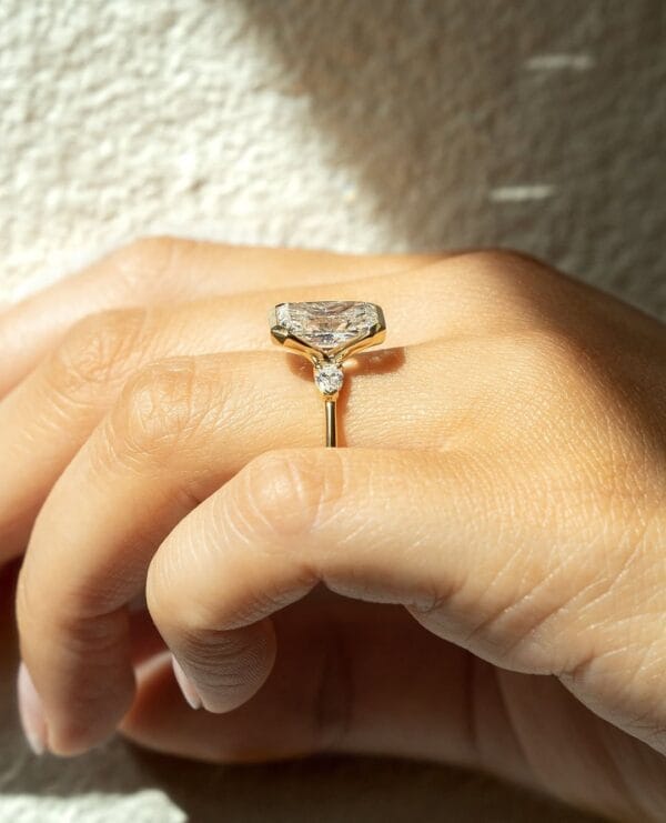 2.65Ct White Radiant Cut Half Bezel Three Stone Promise Ring | Elegant Wedding Ring For Her