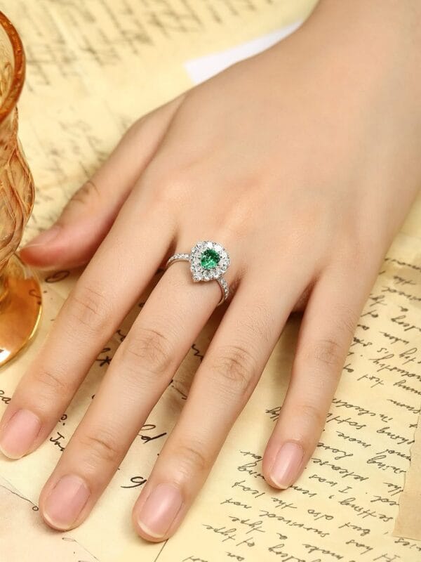1.50Ct Green Pear Cut Halo Engagement Ring | Elegant Proposal Jewelry For Her | Designer Thank You Gift Ring