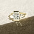 2.65Ct White Radiant Cut Half Bezel Three Stone Promise Ring | Elegant Wedding Ring For Her