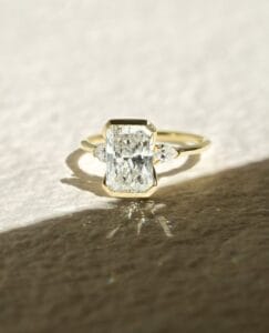 2.65Ct White Radiant Cut Half Bezel Three Stone Promise Ring | Elegant Wedding Ring For Her