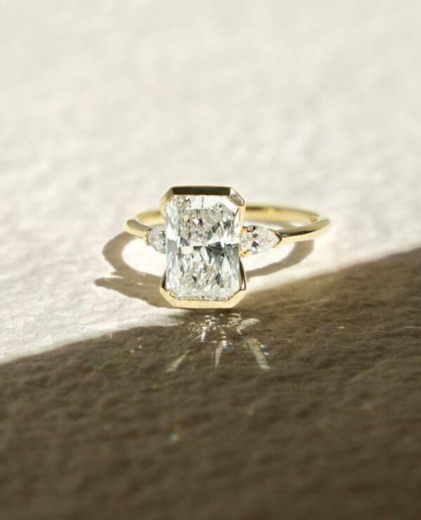 2.65Ct White Radiant Cut Half Bezel Three Stone Promise Ring | Elegant Wedding Ring For Her
