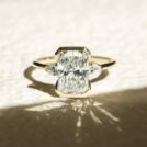 2.65Ct White Radiant Cut Half Bezel Three Stone Promise Ring | Elegant Wedding Ring For Her