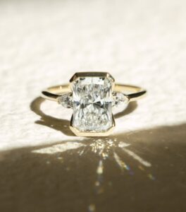 2.65Ct White Radiant Cut Half Bezel Three Stone Promise Ring | Elegant Wedding Ring For Her