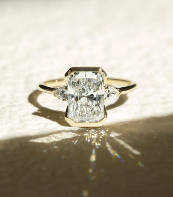 2.65Ct White Radiant Cut Half Bezel Three Stone Promise Ring | Elegant Wedding Ring For Her