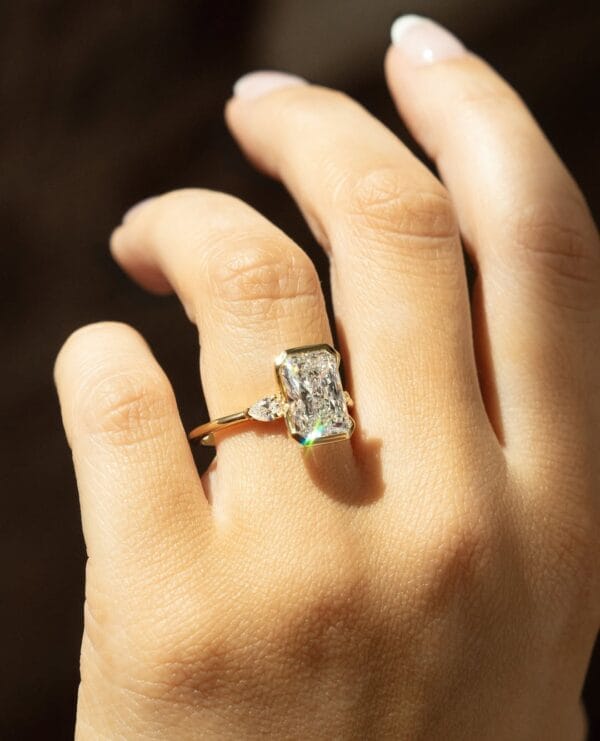 2.65Ct White Radiant Cut Half Bezel Three Stone Promise Ring | Elegant Wedding Ring For Her