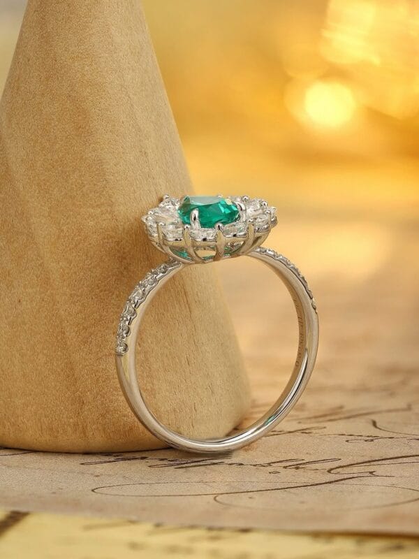 1.50Ct Green Pear Cut Halo Engagement Ring | Elegant Proposal Jewelry For Her | Designer Thank You Gift Ring
