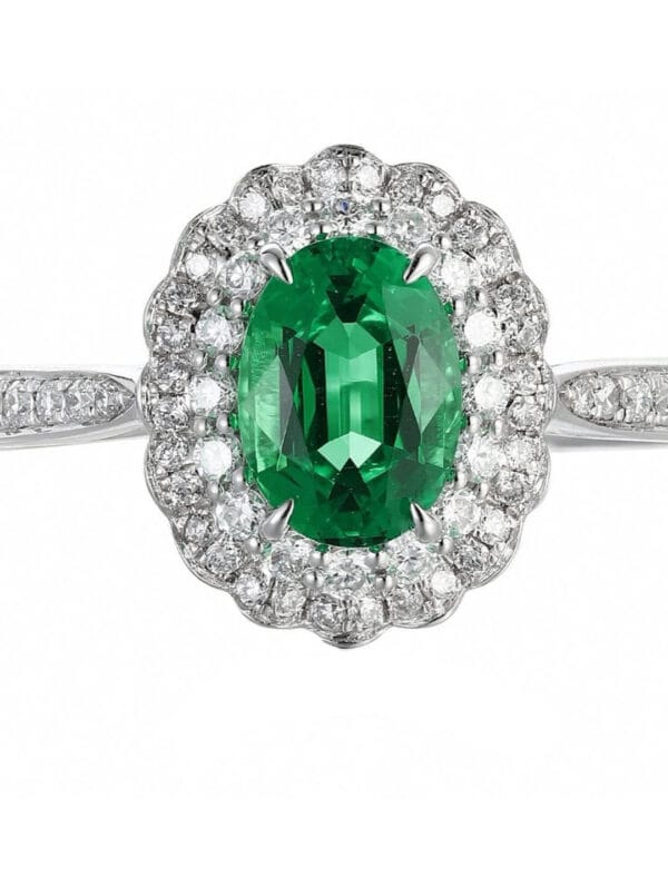 1.80Ct Green Oval Cut Double Halo Engagement Ring | Bold Wedding Statement Ring for Women