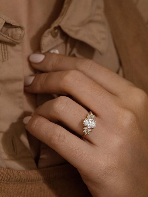 2.20Ct White Oval Cut Solitaire Cluster Wedding Ring | Glamorous Bridal Jewelry For Women