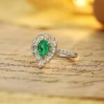 1.50Ct Green Pear Cut Halo Engagement Ring | Elegant Proposal Jewelry For Her | Designer Thank You Gift Ring