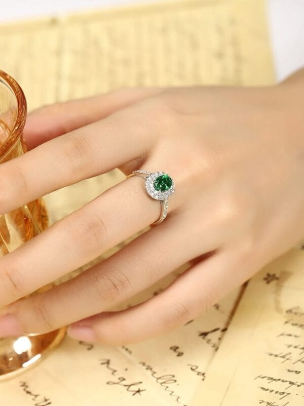 1.80Ct Green Oval Cut Double Halo Engagement Ring | Bold Wedding Statement Ring for Women