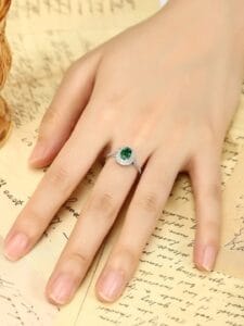 1.80Ct Green Oval Cut Double Halo Engagement Ring | Bold Wedding Statement Ring for Women