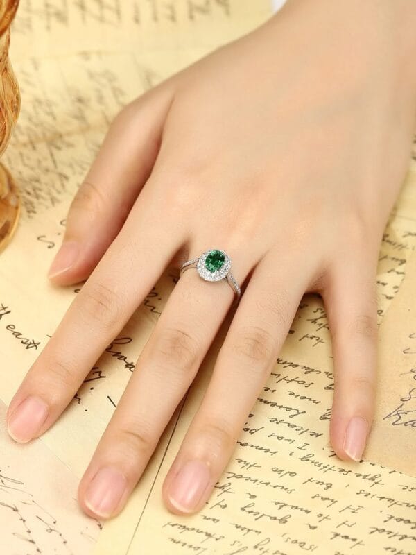 1.80Ct Green Oval Cut Double Halo Engagement Ring | Bold Wedding Statement Ring for Women