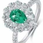 1.50Ct Green Pear Cut Halo Engagement Ring | Elegant Proposal Jewelry For Her | Designer Thank You Gift Ring