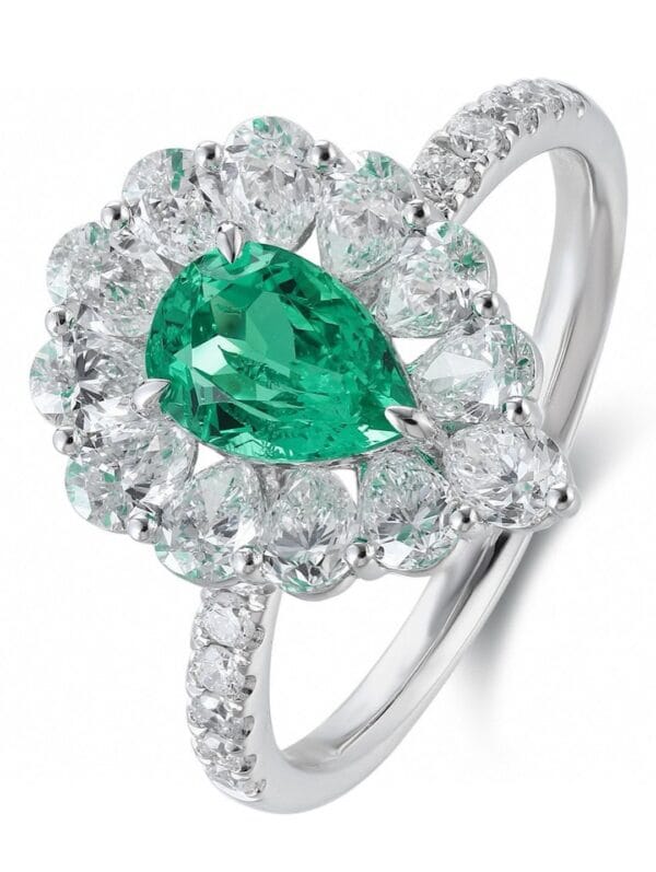 1.50Ct Green Pear Cut Halo Engagement Ring | Elegant Proposal Jewelry For Her | Designer Thank You Gift Ring