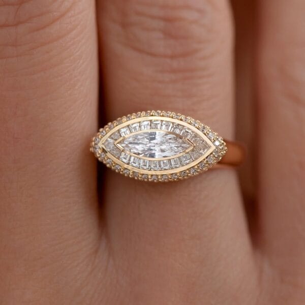 1.50Ct White Marquise Cut Bezel Set Anniversary Gift Ring for Wife | Elegant Designer Jewelry for Women