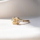 2.70CT Canary Yellow Cushion Cut Three Stone Engagement Ring | Elegant Double Claw Prong Ring for Women