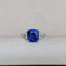 2.40Ct Blue Cushion Cut Three Stone Ring for Mother | Elegant Trilogy Birthday Gift Jewelry | Bold Statement Ring for Her