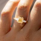 2.70CT Canary Yellow Cushion Cut Three Stone Engagement Ring | Elegant Double Claw Prong Ring for Women