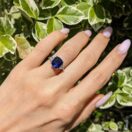 2.40Ct Blue Cushion Cut Three Stone Ring for Mother | Elegant Trilogy Birthday Gift Jewelry | Bold Statement Ring for Her
