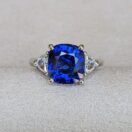 2.40Ct Blue Cushion Cut Three Stone Ring for Mother | Elegant Trilogy Birthday Gift Jewelry | Bold Statement Ring for Her