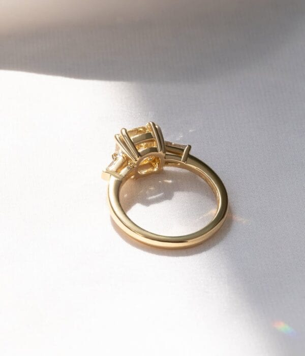 2.70CT Canary Yellow Cushion Cut Three Stone Engagement Ring | Elegant Double Claw Prong Ring for Women