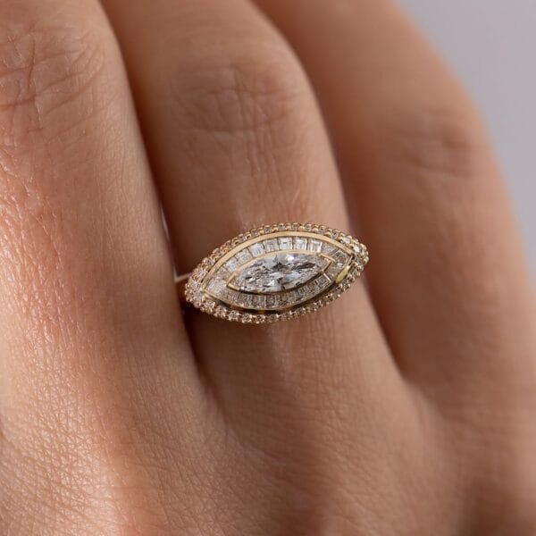 1.50Ct White Marquise Cut Bezel Set Anniversary Gift Ring for Wife | Elegant Designer Jewelry for Women