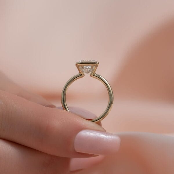 1.50Ct Princess Cut Half Bezel Engagement Ring | Modern Promise Ring for Women | Elegant Jewelry Gift