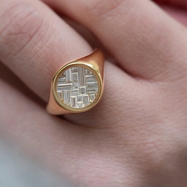 3 TCW White Baguette Cut Cluster Ring – Signet Shank Party Wear Gift for Women