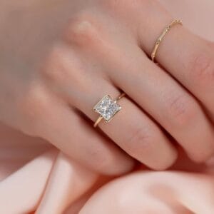 1.50Ct Princess Cut Half Bezel Engagement Ring | Modern Promise Ring for Women | Elegant Jewelry Gift