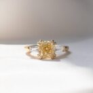 2.70CT Canary Yellow Cushion Cut Three Stone Engagement Ring | Elegant Double Claw Prong Ring for Women