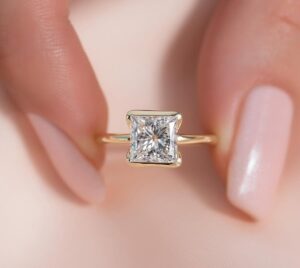 1.50Ct Princess Cut Half Bezel Engagement Ring | Modern Promise Ring for Women | Elegant Jewelry Gift