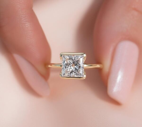 1.50Ct Princess Cut Half Bezel Engagement Ring | Modern Promise Ring for Women | Elegant Jewelry Gift