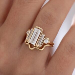 1.60Ct White Baguette Cut Solitaire Three-Stone Wedding Ring Set | Elegant Wave Style Gift for Her