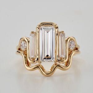 1.60Ct White Baguette Cut Solitaire Three-Stone Wedding Ring Set | Elegant Wave Style Gift for Her
