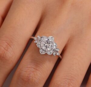Floral Style 1.80CT White Round Cut Solitaire Engagement Ring for Her | Romantic Promise Ring for Girlfriend