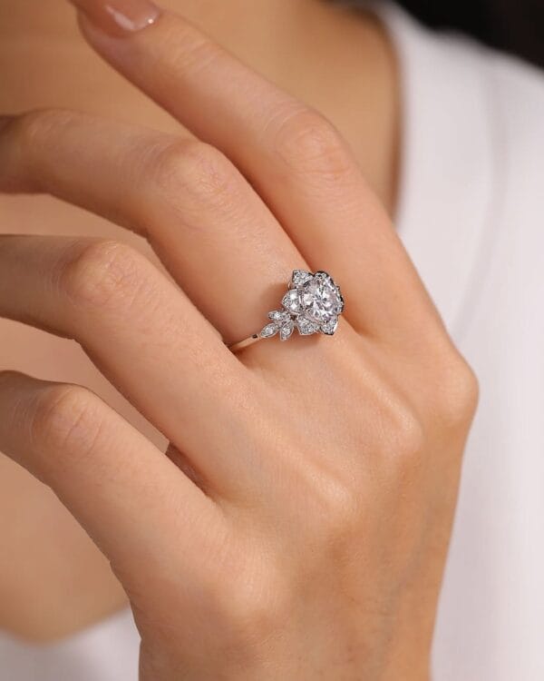 Floral Style 1.80CT White Round Cut Solitaire Engagement Ring for Her | Romantic Promise Ring for Girlfriend