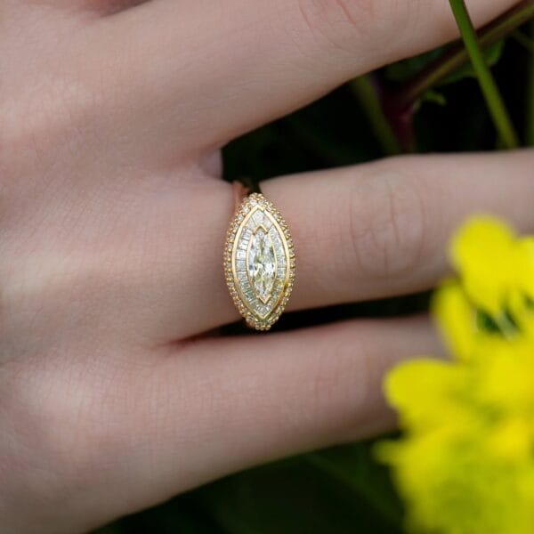 1.50Ct White Marquise Cut Bezel Set Anniversary Gift Ring for Wife | Elegant Designer Jewelry for Women