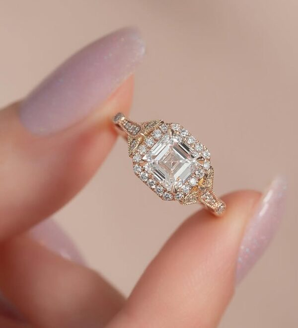 1.70CT White Asscher Cut Halo Engagement Ring for Her | Special Occasion Gift Jewelry