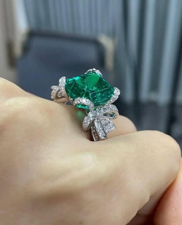 2.50Ct Green Emerald Cut Bow Style Solitaire Ring | Elegant Party Wear Jewelry & Surprise Gift For Women