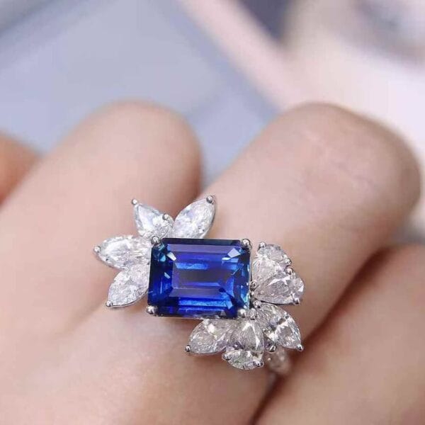 2.80CT Blue Emerald Cut Solitaire Wedding Ring for Women | Elegant Bridal And Party Jewelry