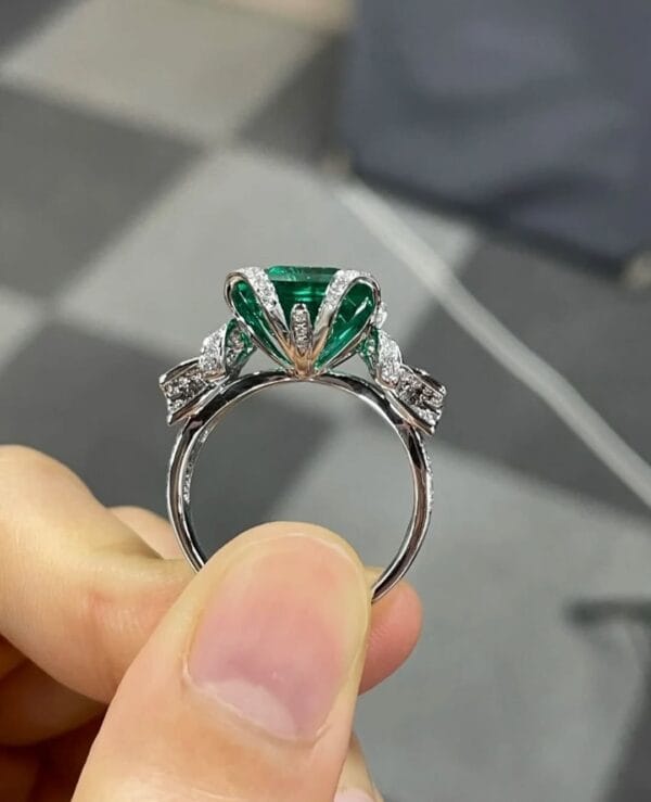 2.50Ct Green Emerald Cut Bow Style Solitaire Ring | Elegant Party Wear Jewelry & Surprise Gift For Women